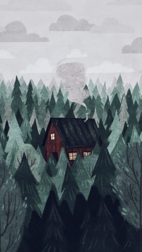 Taryn Knight, 숲 사진, Cottage In The Woods, A Cabin, Arte Sketchbook, Cabin In The Woods, Art Et Illustration, A Drawing, Scenery Wallpaper