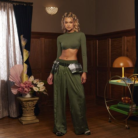 Wide Leg Track Pants Outfit, Ivy Park Outfit, Ivy Park Clothing, Ivy Park Adidas, Wide Leg Track Pants, Track Pants Outfit, Adidas X Ivy Park, Ribbed Knit Bodysuit, Striped Wide Leg Pants