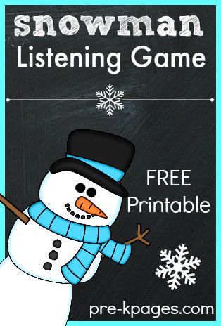 Printable Snowman Listening Game for Kids Kindergarten Winter Games, Snowman Games For Kids, Listening Games For Kids, Snowman Songs, Printable For Preschool, Listening Games, Habit 5, Winter Theme Preschool, Snowman Theme