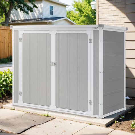 PRICES MAY VARY.  With interior measures 52.9"L*26.8"W*41.7"H, this outdoor storage cabinet offers a generous 34.5 cu.ft of storage space, perfect for keeping your outdoor area organized. Store garden tools, lawn equipment, and patio cushions with ease. It's also ideal for holding pool supplies, bicycles, and even trash cans. Designed for versatility, this plastic shed can be placed in various locations such as backyards, patios, garages, or alongside your house.  Constructed from waterproof and Floor Work, Resin Storage, Plastic Sheds, Outdoor Storage Cabinet, Patio Storage, Lawn Equipment, Pool Supplies, Patio Cushions, Pool Toys