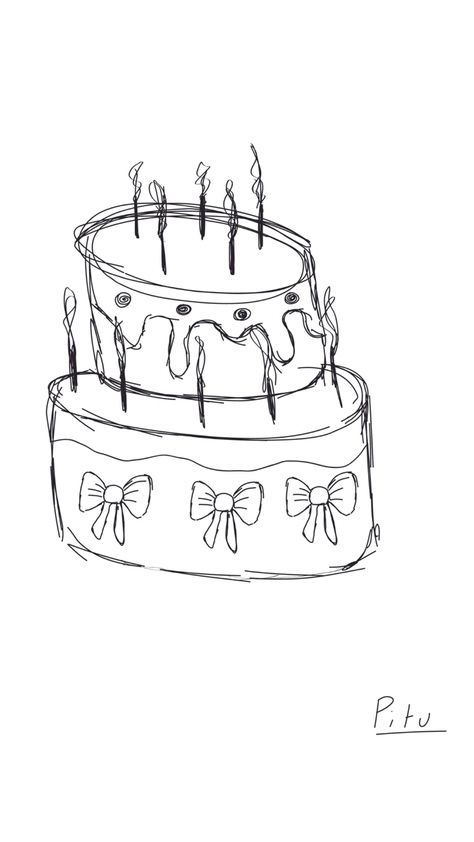 Bday Cake Drawing, Vintage Cake Drawing, Simple Cake Drawing, Birthday Cake Sketch, Birthday Sketches, Bday Letter, Birthday Cake Drawing, Birthday Sketch, Cake Sketch