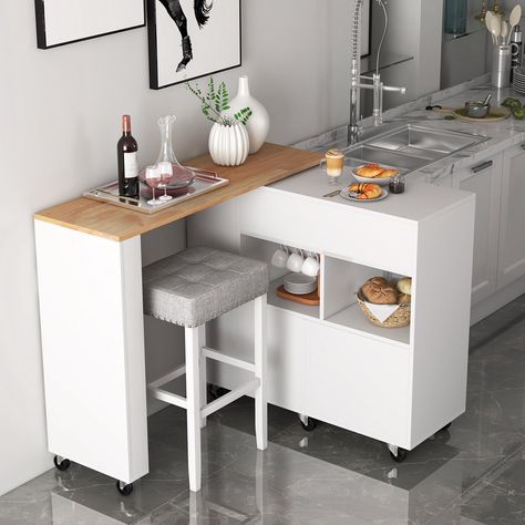 Costway Reversible Folding Kitchen Island Cart Utility Storage Trolley - See Details - Bed Bath & Beyond - 39221119 Folding Kitchen, Island Cart, Side Shelves, Wood Countertop, Rolling Kitchen Island, Sectional Sofa With Chaise, Kitchen Island Cart, Messy Kitchen, Fabric Sectional Sofas