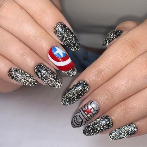 Bucky Barnes Nails, Winter Soldier Nails, Black Widow Nails, Captain America Nails, Superhero Nails, Cap Quartet, Avengers Nails, Marvel Nails, Cap America