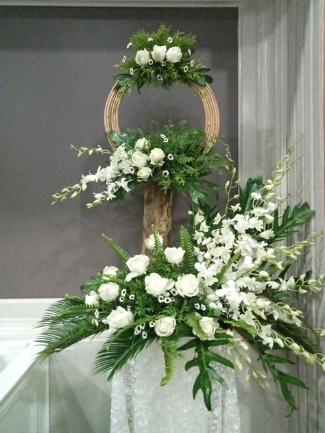 Church Flowers Arrangements, Church Flower Arrangements Altars Ideas, Altar Flower Arrangements, Tall Flower Arrangements, Church Altar Decorations, Church Wedding Flowers, Tropical Flower Arrangements, Altar Arrangement, Altar Flowers