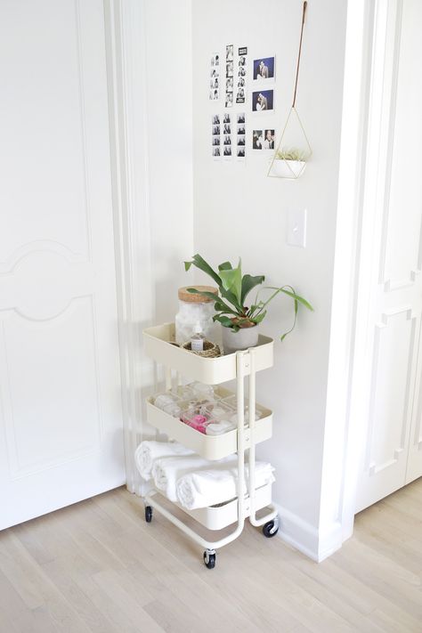 Follow for more Asataa pawl ✌🏽️ Ikea Bathroom Storage, Makeup Cart, Organization Hacks Bedroom, Small Apartment Bathroom, Ikea Bathroom, Small Toilet, Trolley Cart, A Beautiful Mess, Small Bathroom Storage