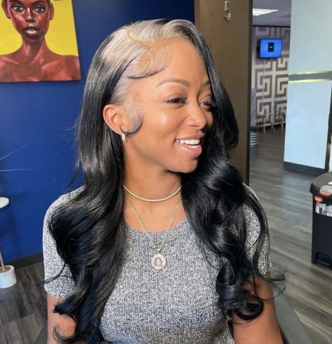 Black Hair Wigs, Blonde Highlights On Dark Hair, Grey Roots, Dark Hair With Highlights, Pretty Hair Color, Dope Hairstyles, Hair Laid, Front Lace Wigs Human Hair, Human Hair Lace Wigs