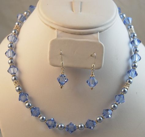 Swarovski 10MM Crystal and Pearls Necklace & Earring Set 10MM Sapphire Blue Lisa - Etsy UK Cristal Necklaces, Handmade Necklace Ideas, Ruby Jewelry Necklaces, Diy Jewelry Set, Swarovski Pearl Necklace, I Name, Diy Collier, Bali Silver, Pearl Necklace Earrings