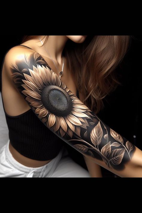 Jungle Tattoos For Women, Tatoos Woman Sunflower, Daisy Tattoo Sleeve Shoulder, Unique Women’s Tattoos, Top Of Leg Tattoos For Women, Girlie Tattoo Ideas, Back Cover Up Tattoos For Women, Feminine Thigh Tattoos Women, Watercolor Tattoo Back