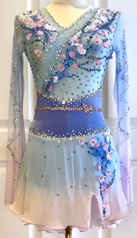 Baby Blue Ice Skating Dress, Mulan Dress, Mulan Figure Skating Dress, Figure Skating Dresses Blue, Aqua Figure Skating Dress, Ombre Figure Skating Dress, Figure Skating Outfits, Figure Skating Costumes, Ice Skating Dresses