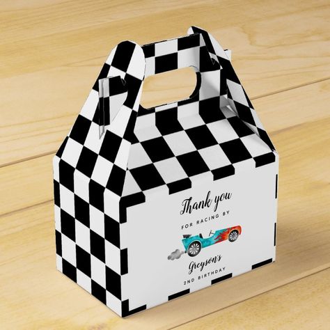 Race Car Boy Birthday Party Favor Box  Zazzle Vintage Car Party, Boys Birthday Party Favors, 2nd Birthday Party For Boys, Hot Wheels Birthday, Birthday Party Treats, Car Themed Parties, Monster Trucks Birthday Party, Race Car Birthday Party, Boy Birthday Party Themes