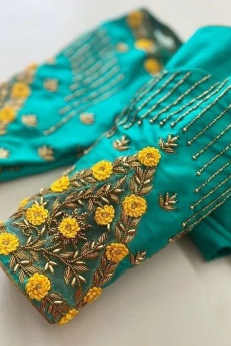 https://myfashioncorners.blogspot.com/ Latest Simple Aari Work Blouse Designs, Embroidery On Bags, Yellow Blouse Designs, Embroidery For Kids, Floral Blouse Designs, Tutorial Embroidery, Embroidery Beginner, Bags Embroidery, Embroidery Geometric