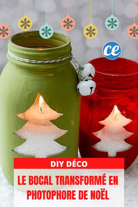 On savait déjà qu'on pouvait faire plein de trucs avec les bocaux en verre. Et une fois de plus, ils vont donner un coup de pouce à votre imagination pour votre déco de Noël DIY ! Super faciles à faire, ces jolis photophores vont donner une ambiance magique à votre maison. lls sont parfaits pour illuminer vos longues soirées d'hiver en famille. En plus, les enfants vont adorer leur forme en sapin de Noël. #DIY #recup #deco #noel Regardez : Diy Noel Decoration, Pretty Candle, Tree Themes, Homemade Ornaments, Diy Deco, Noel Diy, Wall Art Crafts, Cookies Christmas, Jar Diy