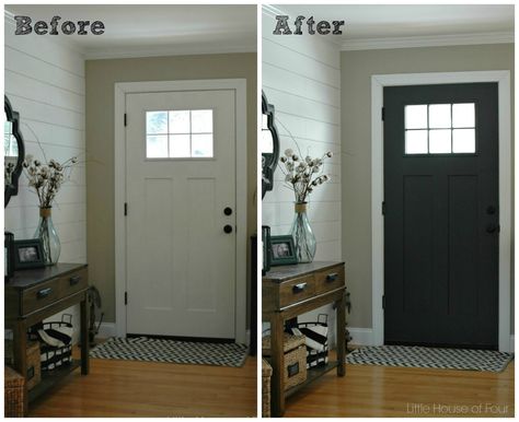 Update your entryway with a door painted in Iron Ore (SW 7069), a gray paint color from Sherwin-Williams. Front Door Colors Inside, Inside Of Front Door, Interior Door Colors, Interior Front Door, Door Painting, Green Front Doors, Black Interior Doors, Door Paint, Revere Pewter