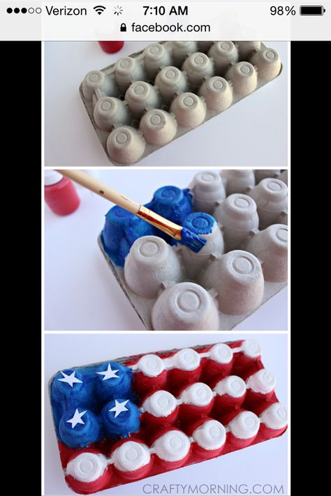 Flag American Flag Craft, American Flag Crafts, Flag Crafts, 4th July Crafts, Egg Carton Crafts, Patriotic Crafts, Cool Art Projects, Daycare Crafts, July Crafts