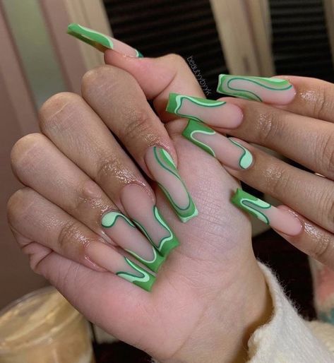 Nail Design Glitter, Hoco Nails, Green Acrylic Nails, Girly Acrylic, Long Acrylic Nail Designs, Green Nail, Cute Acrylic Nail Designs, Long Square Acrylic Nails, Square Acrylic Nails