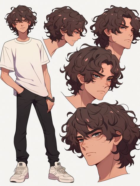 Long Curly Hair Reference, Short Hair Character Design Male, Curly Hair Men Anime, Curly Hair Men Drawing, Curly Hair Anime Boy, Long Hair Boy Drawing, Comic Art Style Character Design, Oc Clothes Outfit Ideas, Draw Curly Hair