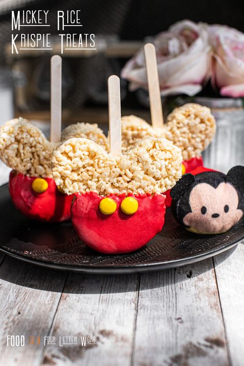 Disney’s Mickey Mouse Rice Krispies Treats Recipe – FOOD is Four Letter Word Disneyland Rice Krispy Treats, Mickey Mouse Rice Krispie Treats, Fun Kids Desserts, Rice Krispies Treats Recipe, Dairy Free Deserts, Mickey Mouse Treats, Homemade Rice Krispies, Kids Desserts, Rice Krispies Recipe