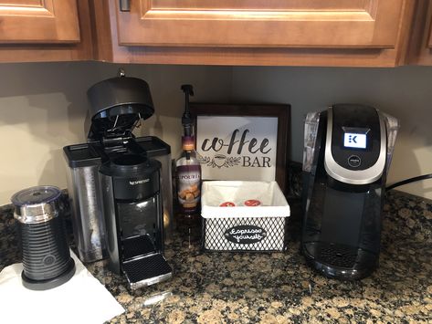 Nespresso And Keurig Station, Best Espresso Machine Home, Espresso Machine Set Up On Kitchen Counter, Office Espresso Machine, Keurig Station, Superautomatic Espresso Machine, Commercial Grade Espresso Machine, Sweets Bar, Keurig Coffee