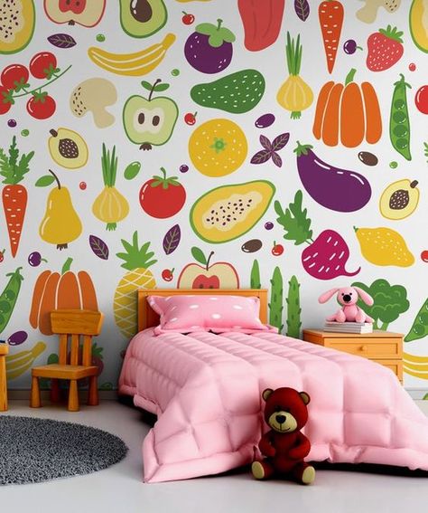 Veggies For Kids, Kitchen Mural, Peel And Stick Wall Mural, School Murals, Mermaid Pattern, Mural Wall Art, Mural Art, Shop Logo, Fruits And Veggies