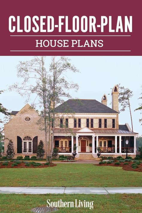 We love these not-so-open floor plans. If you prefer some separation between your living space, dining room, and kitchen, these house plans are for you. The separation of rooms allows space for storage and organization and ensures that everyone in the family can have their own space. #houseplans #southernlivinghouseplans #closedfloorplanhouse #southernliving Closed Kitchen Floor Plans, Southern Living Floor Plans, Houses Mountain, Closed Floor Plan, Classic House Plans, Country Floor Plans, Woodland Home, Woodland Home Decor, Southern House Plan