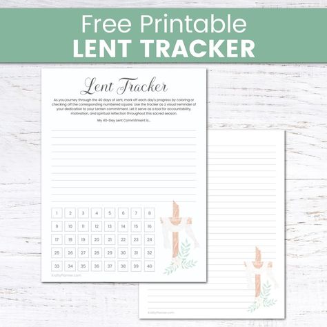 Free Printable Lent Tracker and Journal Page — Krafty Planner Lent Tracker, Free Printable Tracker, 40 Days Of Lent, Printable Tracker, Lenten Season, Daily Progress, Binder Covers, Journal Page, Printable Designs