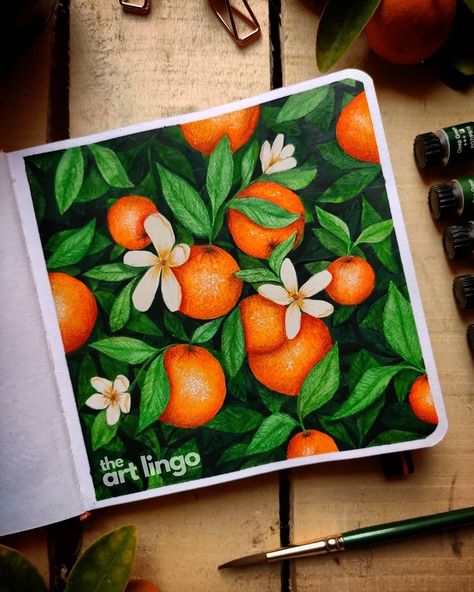 Orange Fruit Painting, Orange Drawing, Square Sketchbook, Flowers Represent, Art Markers Drawing, Listen To Your Heart, Hot Orange, Orange Painting, Instagram Painting