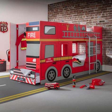 Fire Engine Bed, Soccer Bedding, Weird Beds, Funny Furniture, Race Car Bed, Fire Kids, Kids Bed Design, Bunk Bed With Desk, Tiny House Exterior