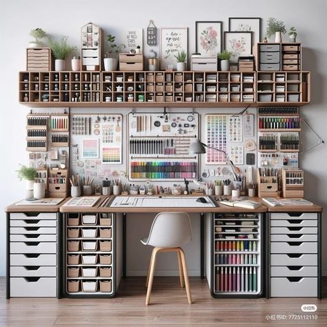 Small Art Desk Setup, Small Hobby Room, Creator Room Ideas, Art Desk Organization, Small Art Room, Craft Desk Organization, Craft Room Set Up, Cozy Hobby Room, Art Desk Aesthetic