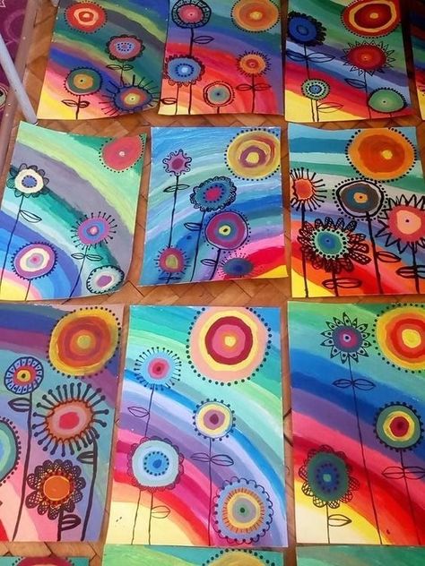 Art 2nd Grade, Art Kandinsky, Classe D'art, Spring Art Projects, Kandinsky Art, Classroom Art Projects, Elementary Art Projects, Kindergarten Art, 수채화 그림