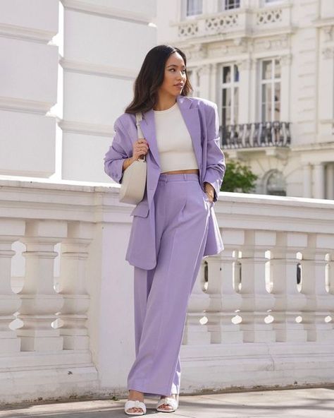 Purple Office, Spring Suit, Olivia Miller, Celebrity Design, Suit Style, Blazer Fashion, Outfit Goals, Office Outfits, Straight Pants