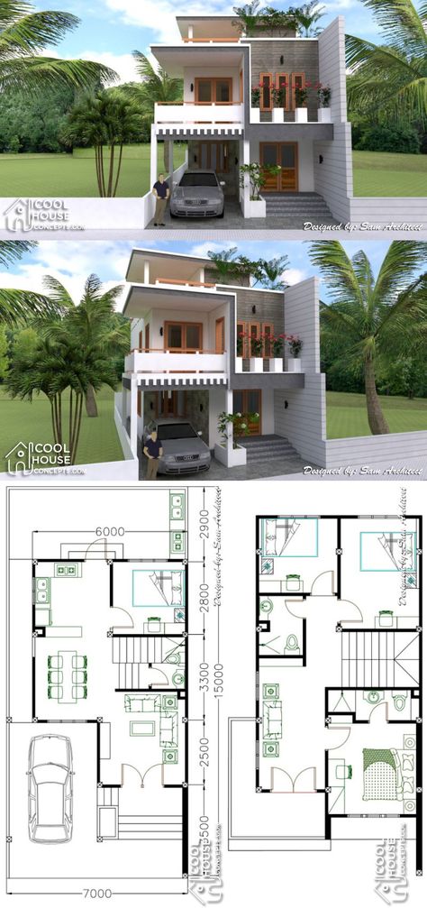 Narrow Lot House Plan with 4 Bedrooms Three Story Narrow Lot House Plans, 3 Story House Plans Narrow Lot, Narrow Lot House Plans 2 Story 4 Bedroom, 3 Storey House Design With Roof Deck, 3 Storey Narrow House Design, 2 Storey Narrow House Design, Narrow House Plans Two Story, Sloping Lot House Plan, Bedroom Plan