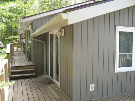 Board and Batten Homes | consisting of: new entrance door, new Mitten vinyl board and batten ... Board And Batten Homes, Siding Board And Batten, Board And Batten Cladding, Modern Siding, Mobile Home Exteriors, Board And Batten Exterior, Siding Ideas, Vinyl Board, Plywood Board