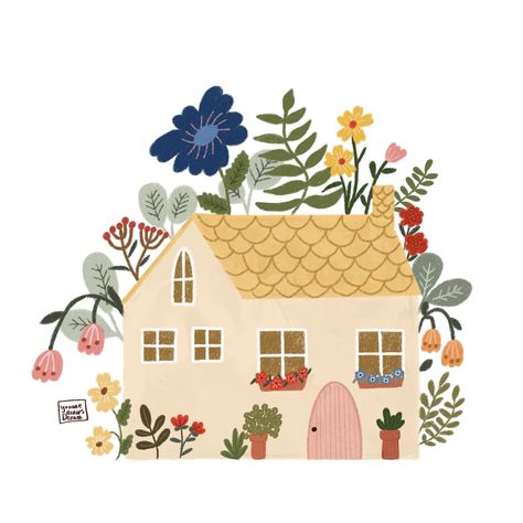 {blooming house} 🌷 this is one of the happiest piece i created recently. the colours and all the florals are just so lovely to draw! thanks @artguide_illustration for hosting this #bloomingmarchweek 2024. #bloomingmarchweek_house thanks to all the hosts: @galitskaya.illustration @miraparadies @allyson.wilson_art @monhiart @katherineherrellart @nikkiwildflowers @ohkayyay — #illustration #cozyart #cozylifestyle #slowliving #deepbreathing #cottagestyle #cottagecore #drawing #march #j... Cute House Watercolor, Summer House Illustration, Cute Home Illustration, Cute Cottage Drawing, Cute House Illustration, House Illustration Art, Mid Autumn Festival Craft, Cottagecore Drawing, Botanical Art Drawing