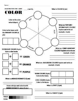 Color Theory Worksheet, Makeup Chart, Color Worksheet, Line Study, Elementary Art Rooms, Color Theory Art, Color Wheels, Infographic Elements, Colour Wheel