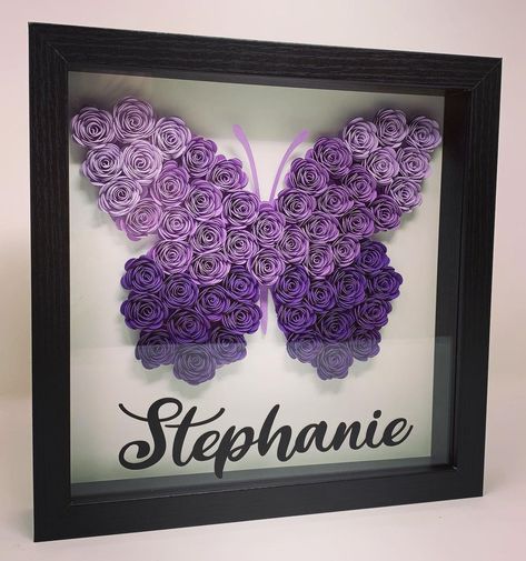 Shadow Box Butterflies, Ombre Butterfly, Angel Purple, Diy Flower Wall, Personalized Shadow Box, Rolled Paper Flowers, Ethiopian Dress, 1st Birthday Banners, Flower Shadow Box