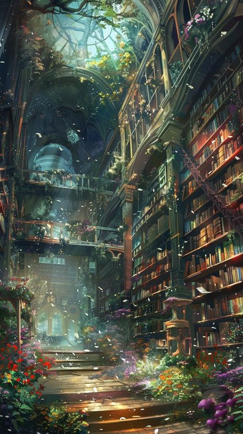 Follow me for more bookish art #library #libraryaesthetic #fantasylibrary #libraryart Fantasy Library, Bookish Art, Japanese Wallpaper Iphone, Fantasy Village, Library Aesthetic, Dreamy Artwork, Library Art, Art Library, Witchy Wallpaper