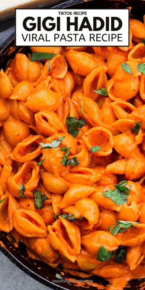 This Pasta Recipe, also known as pasta alla vodka, inspired by Gigi Hadid, is teeming with taste and is incredibly simple to prepare. Whip up a mouth-watering dinner by cooking shell pasta in a seasoned, creamy, and boozy tomato sauce. Have it ready in just 30 minutes and serve it as is, or with garlic bread or vegetables. Creamy Shell Pasta, Seashell Pasta Recipes, Pasta Shells Recipe, Small Shell Noodle Recipes, Seashell Pasta, Medium Pasta Shell Recipes, Easy Shell Pasta Recipes, Gigi Vodka Pasta, Pasta Shell Recipes