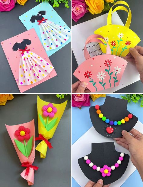 Craft For Womens Day, Mothers Day Easy Cards For Kids, Mother's Day Activity For Kindergarten, Mothers Day Small Gift Ideas, Diy Mothers Day Crafts, Children's Day Craft, Happy Daughters Day, Mothers Day Cards Craft, Card Making Ideas Easy