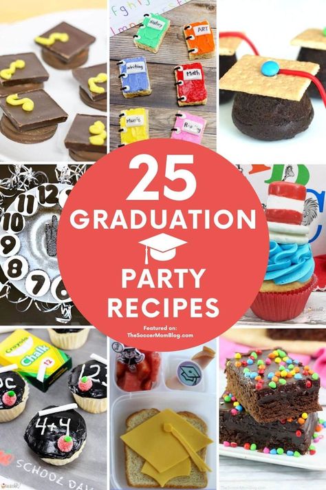 Graduation is a time to celebrate, and what better way to do it than with delicious food? This collection of graduation party recipes features appetizers, themed desserts, and more! Try these great ideas to celebrate your graduate!! Candy Filled Cake, Graduation Snacks, Graduation Treats, Graduation Desserts, Hostess Cupcakes, Graduation Food, Fitness Mom, Edible Slime, Graduation Party Foods