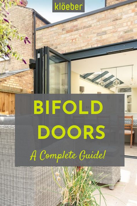 Thinking about bifold doors for your home? We answer some of our commonly asked questions about bifolds! From material, to cost, design options, and energy-efficiency! #bifolddoors #bifolds White Bifold Doors Onto Patio, Bifold Exterior Doors, Bifold Doors Onto Patio, Contemporary Front Porch, Bifold Door Ideas, White Bifold Doors, External Bifold Doors, Bifold Patio Doors, Stacking Doors