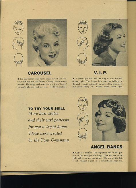 This pin curl pattern for "Angel Bangs" is beyond adorable! Pin Up Curls, Retro Updo, Vintage Hairstyles Tutorial, 1950s Hairstyles, Vintage Curls, 50s Hairstyles, Wet Set, Hair Patterns, Pin Curls