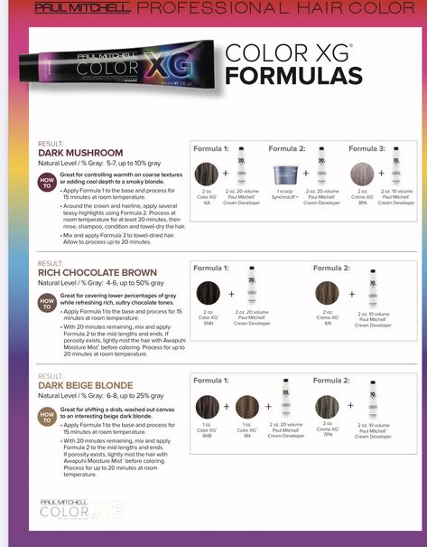 Paul Mitchell Color Formulas Brown, Paul Mitchell Color Formulas, Hair Color Wheel, Beauty School Cosmetology, Hair Color Placement, Paul Mitchell Color, Hair Formula, Color Theory Art, Color Formulas