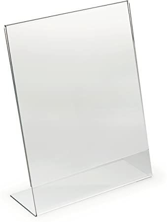 Displays2go Set of 25, Clear Acrylic Display Frames for 8-1/2 x 11 Inches Signs, Slant Back Lucite Picture Stands, Slide-in Paper from The Side (ASH8511) Acrylic Sign Holder, Table Top Display Stand, Acrylic Photo Frames, Display Frames, Simple Signs, Table Tents, Picture Stand, Picture Holders, Plastic Tables