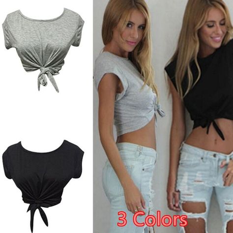 Women New Fashion Sexy Bow Tie Shirts Slim Bodycon Short Sleeve Blouse Casual Outdoor TopsFeatures Color: white,black,grayGender:WomenMaterial: PolyesterSizes: S-XL Package Content:1 PC Kindly Tip:1. Conversion:1 inch= 2.54cmSize Approximately :These size is about Asian Size,general get one size smaller than US/EU size,Please reference to the size chart in the picture. Item Measure by hand, it could be 1-3cm different. hope you can understanding, will be sincerely appreciated.2 .Please be remind Blouse Tops, Womens Tops Summer, Cropped T Shirt, Casual Tops For Women, Summer Style Casual, Casual Blouse, Fashion Summer, Crop Shirt, Women's Summer Fashion