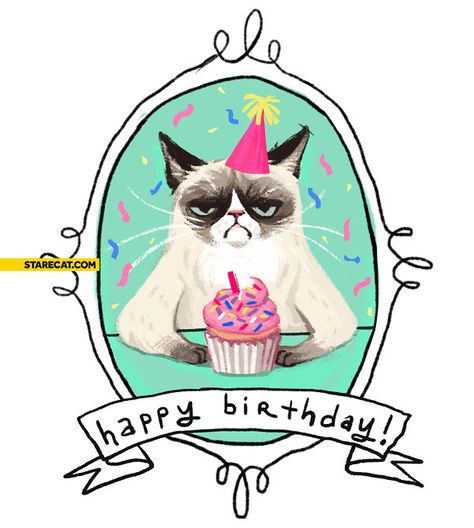 Grumpy Cat happy birthday card ... Grumpy Cat Birthday, Funny Happy Birthday Wishes, Happy Birthday Quotes Funny, Happy Birthday Wishes Images, Birthday Wishes And Images, Happy Birthday Funny, Happy Birthday Pictures, Birthday Meme, Cat Party