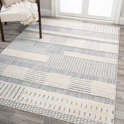 Inspired by vintage Scandinavian designs, this geometric rug has a Bohemian vibe. Flat weave has plush sections that add texture to the living room, bedroom, or home office. The busy abstract pattern is perfect for homes with kids and pets. Minimalist Coastal, Ivory Color Palette, Scandinavian Designs, Mid Century Modern Interiors, Vintage Scandinavian, Coastal Living Room, Coastal Cottage, Blue Area, Coastal Homes