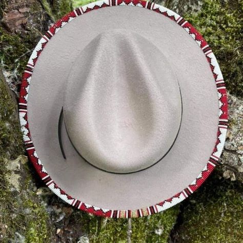 #ad Find ideas and inspiration for Wide brim fedora (cowboy) hat with beaded decoration, Womens Accessories Beaded Fedora Hat, Beaded Hats Native American, Beaded Hat Brim, Beaded Cowboy Hat, Beaded Caps, Beaded Hats, Cowboy Hat Bands, Diy Hats, Beaded Ideas