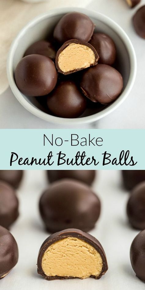 Peanut Butter Balls are a simple no-bake dessert! What better combination is there than chocolate and peanut butter together? These easy No-Bake Peanut Butter Balls feature a smooth and creamy peanut butter filling inside of a delicious chocolate coating. These peanut butter balls are incredibly easy to make with just 5 simple ingredients! You must come try them for yourself! #chocolate #peanutbutter #candy #Christmas #desserts #recipe #food Peanut Butter Ball Recipe, No Bake Peanut Butter Balls, Chocolate Peanutbutter, Peanut Butter Balls Recipe, Butter Balls, Dessert Aux Fruits, Peanut Butter Desserts, Peanut Butter Filling, Peanut Butter Bars