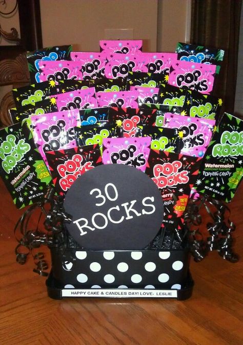 30 ROCKS! Happy 30th Birthday! :) 30th Birthday Candy Table, 90s Rock Birthday Party Theme, Back To The 90s 30th Birthday, 30th Birthday Party Table Centerpieces, 30 Rocks Birthday Ideas, 30th Surprise Party Ideas For Her, Cheap 30th Birthday Ideas, 80s Rock Theme Party, 90s 30th Birthday Party Theme