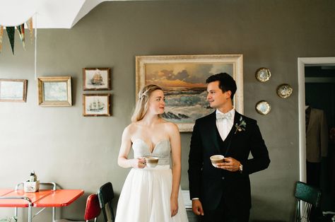 Intimate Coffee Shop Denver Elopement: Ashley + Remo | Green Wedding Shoes Coffee Shop Wedding, Denver Elopement, Coffee Wedding, Intimate Elopement, Gettin Hitched, Elopement Dress, Shop Wedding, Ceremony Venue, Green Wedding Shoes